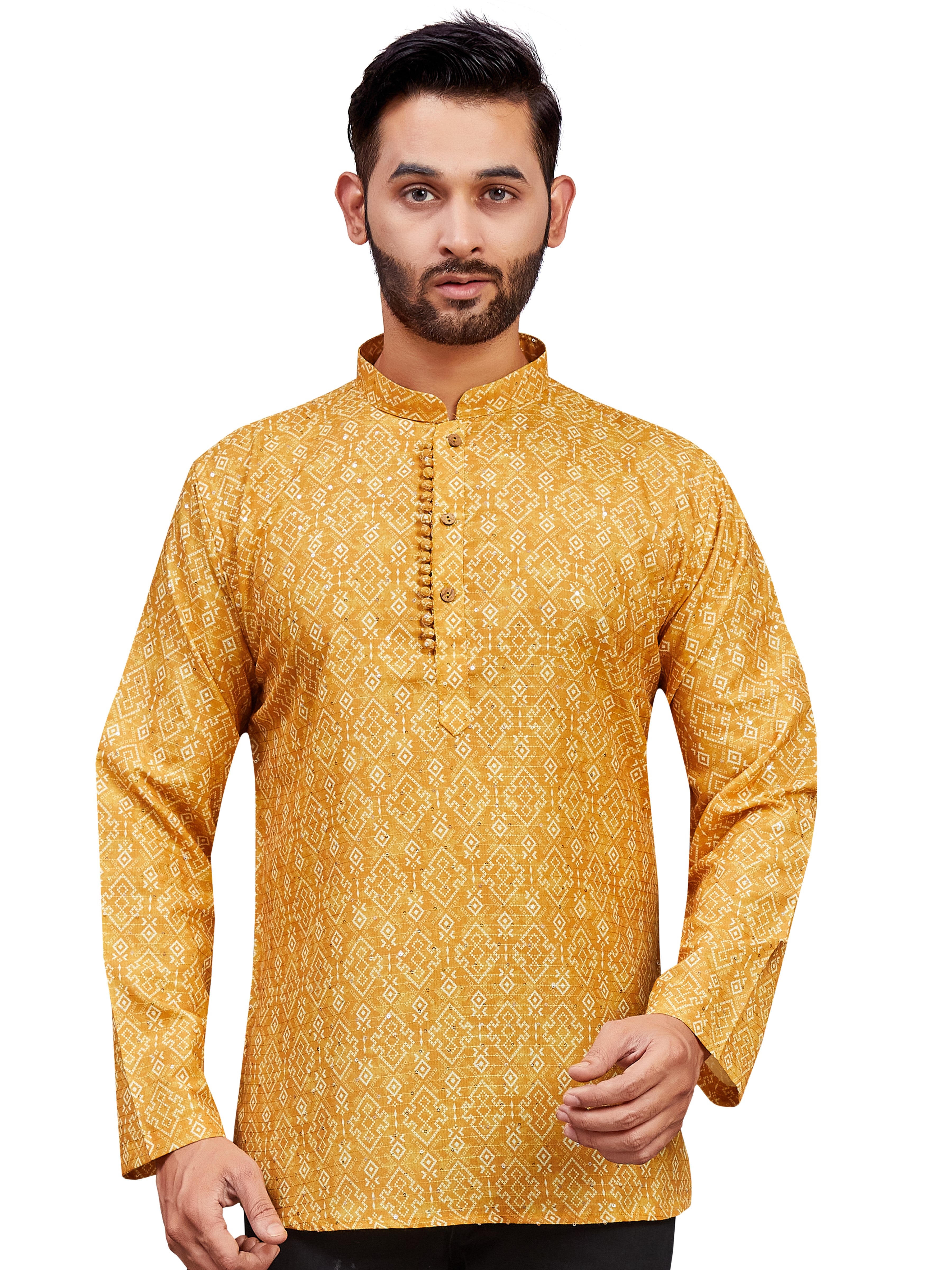 Mens Cotton Silk Printed Kurta