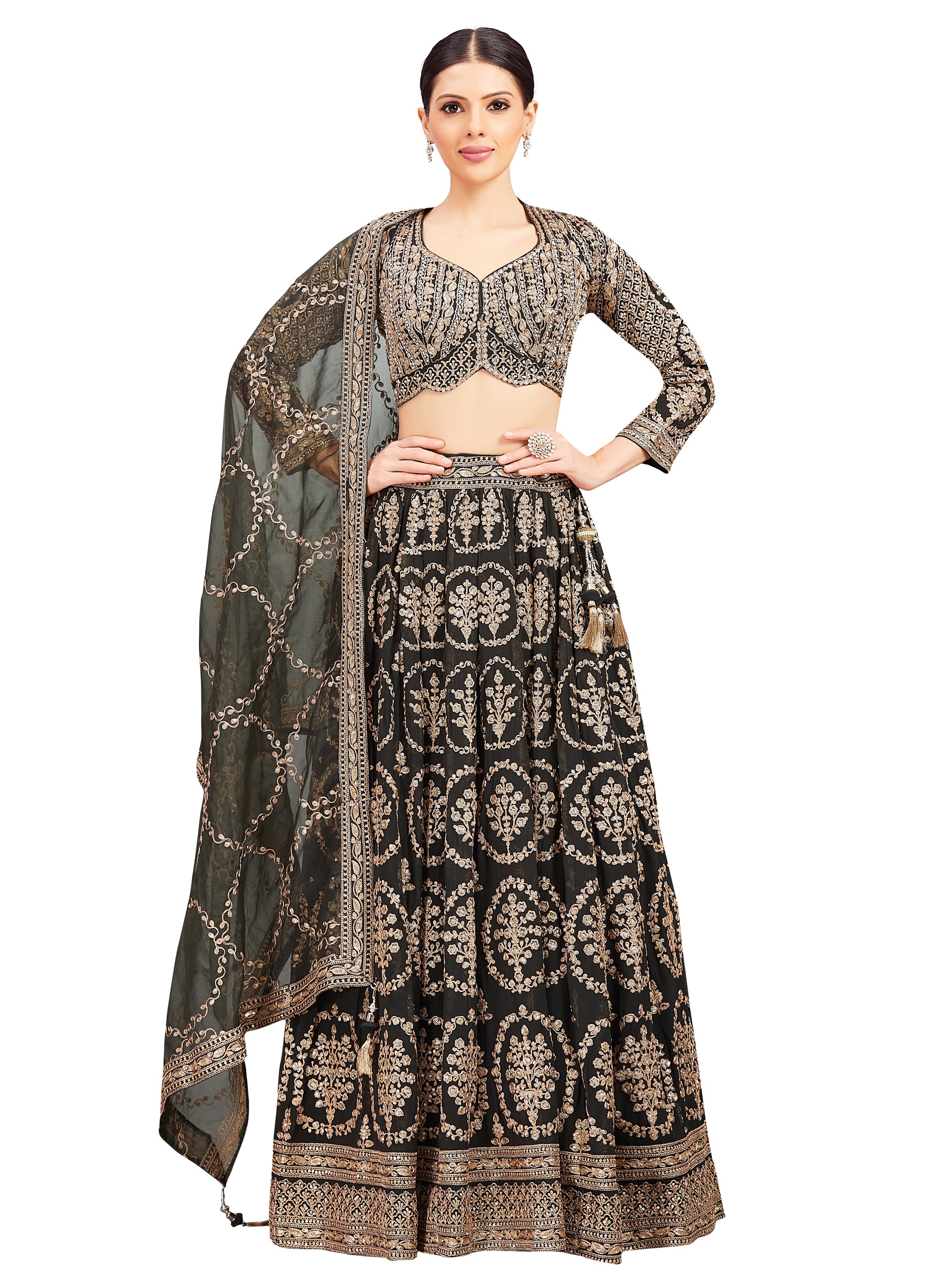 Versatile designer lengha with tassel & zardozi poncho blouse – B Anu  Designs