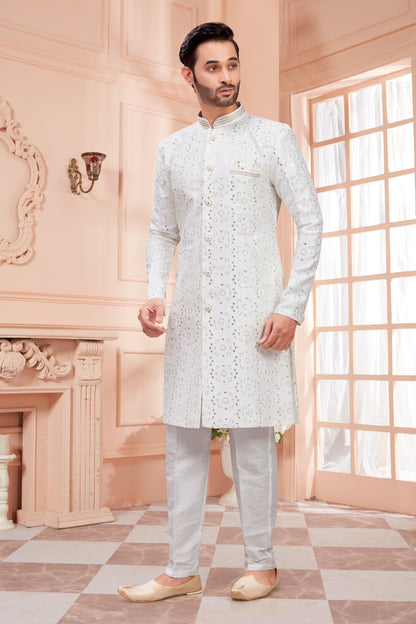 Mens Sequin Embroidered Work Kurta Set