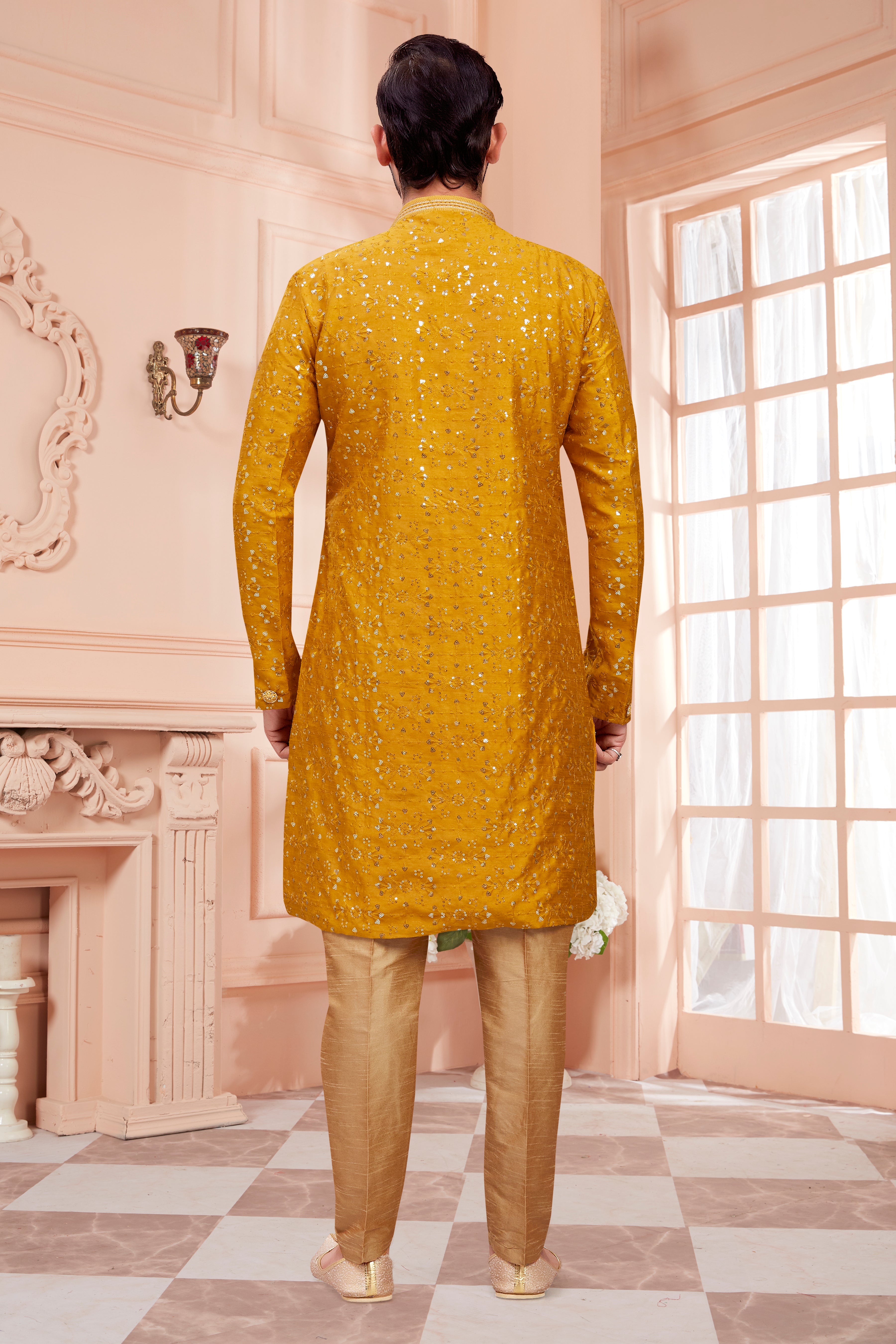 Mens Sequin Embroidered Work Kurta Set