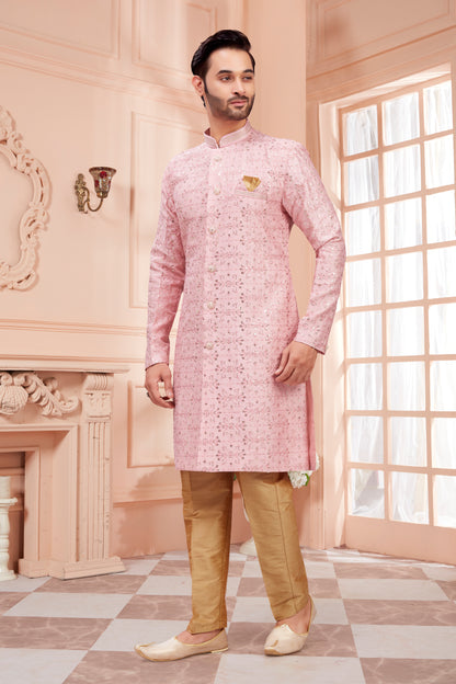 Mens Sequin Embroidered Work Kurta Set