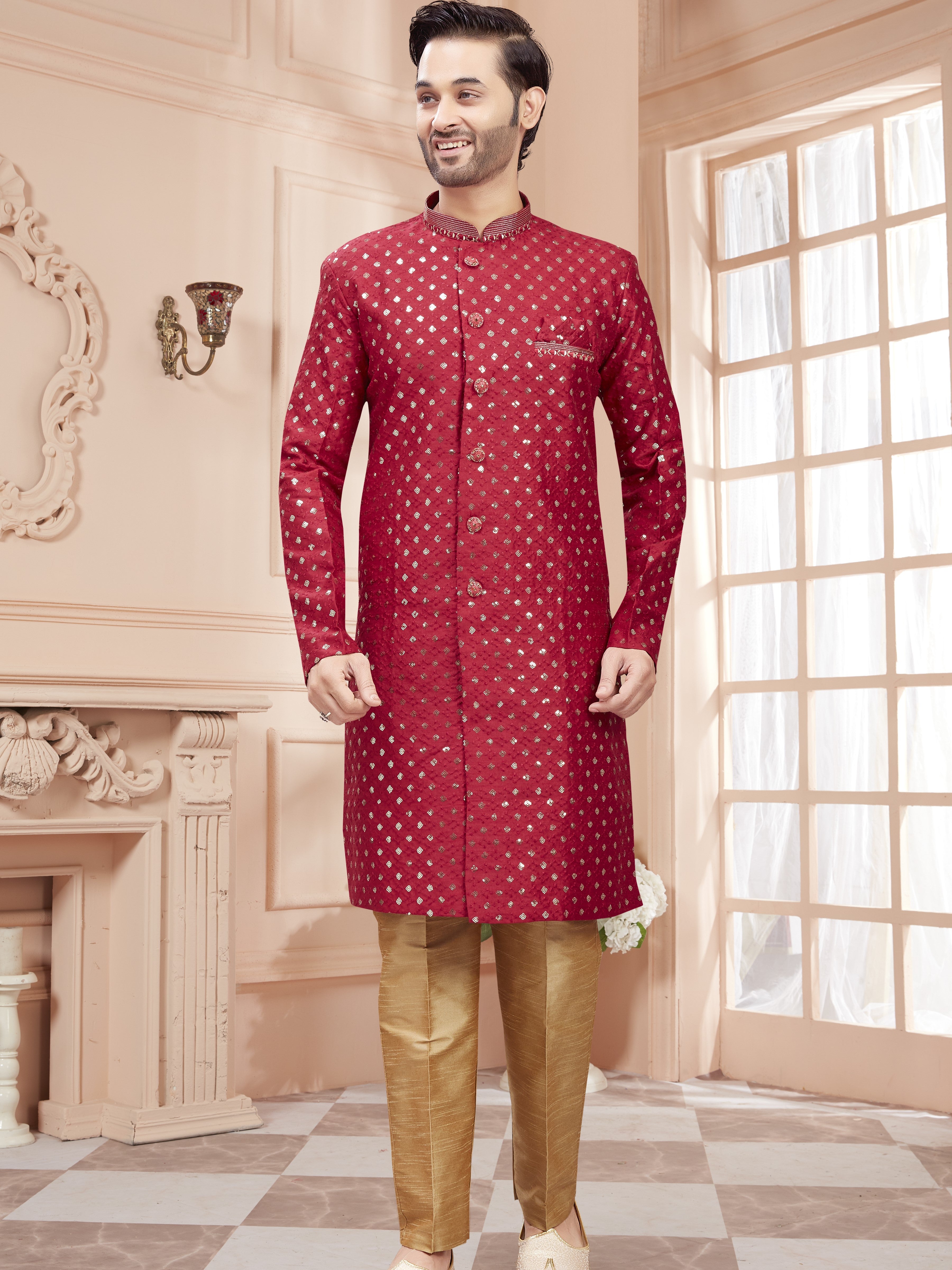 Mens Sequin Embroidered Kurta Set