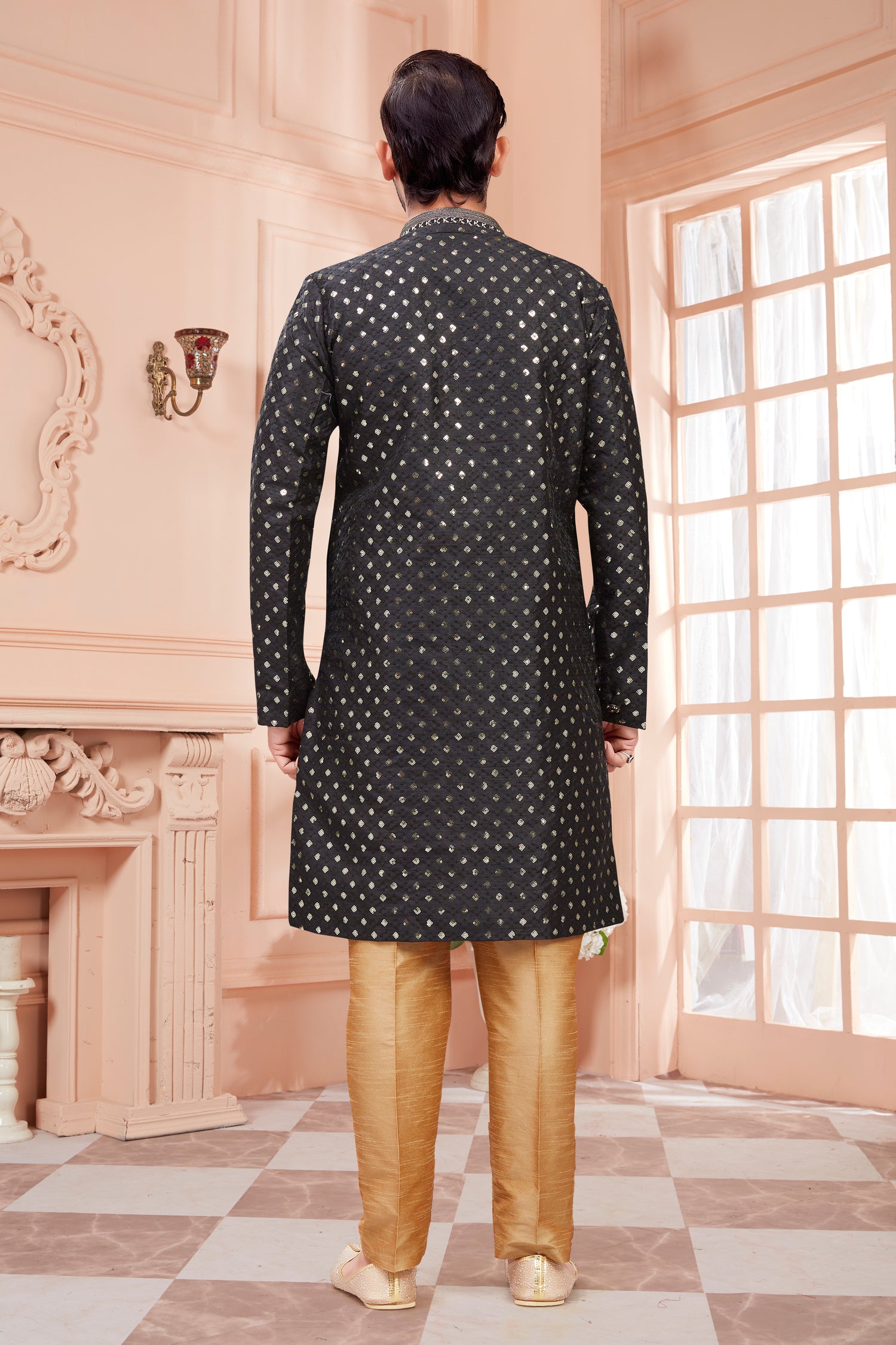 Mens Sequin Embroidered Kurta Set