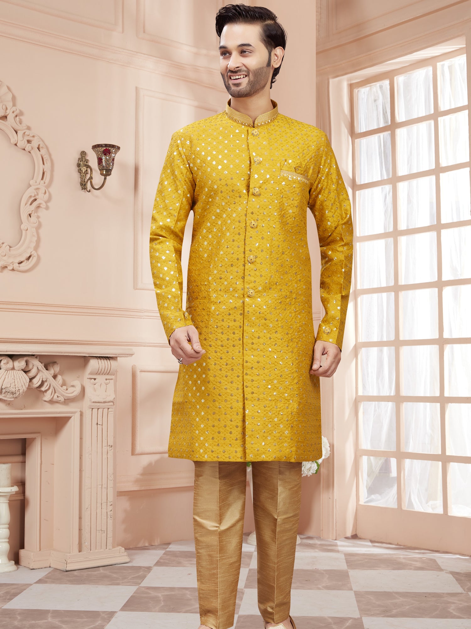 Mens Sequin Embroidered Kurta Set