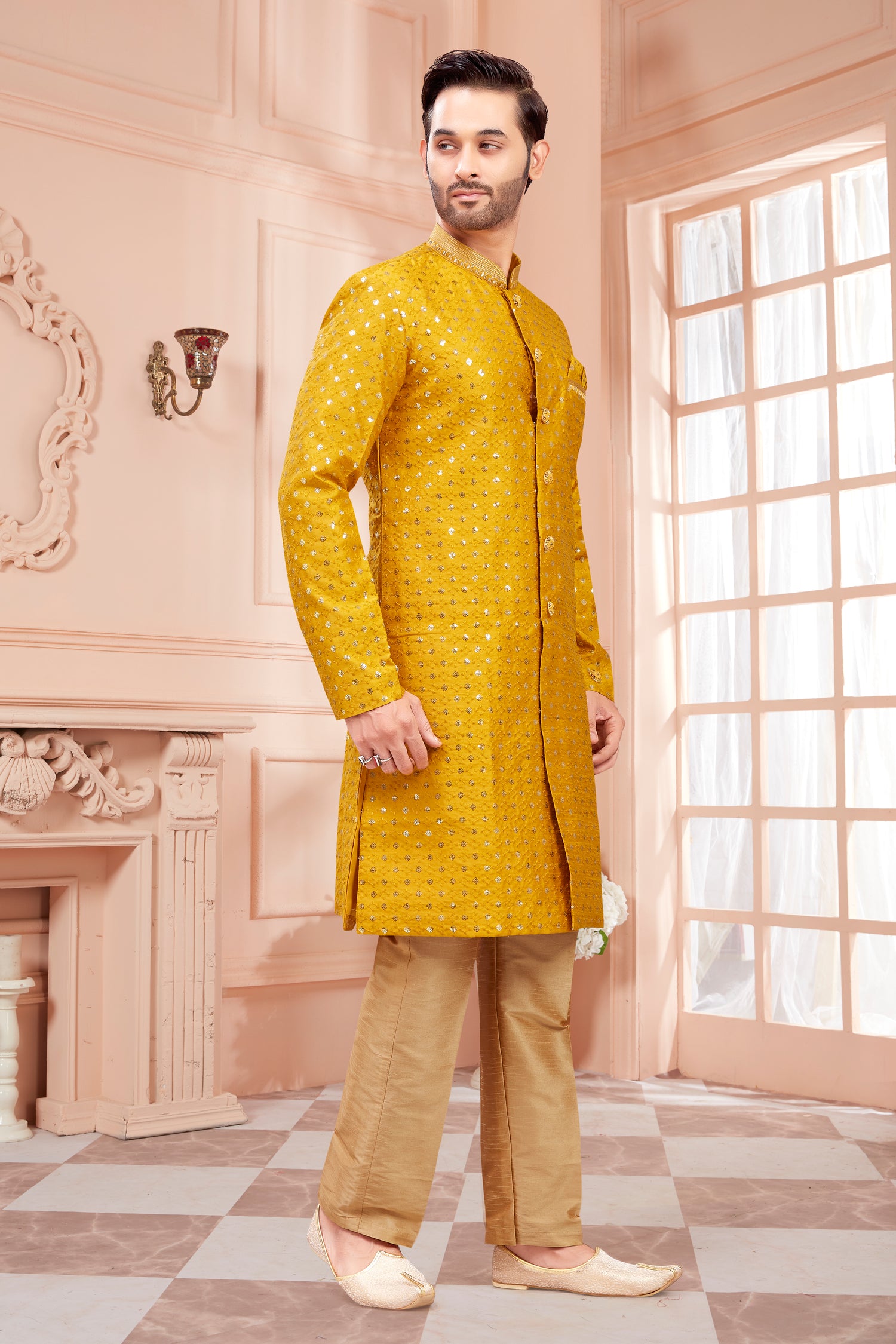 Mens Sequin Embroidered Kurta Set