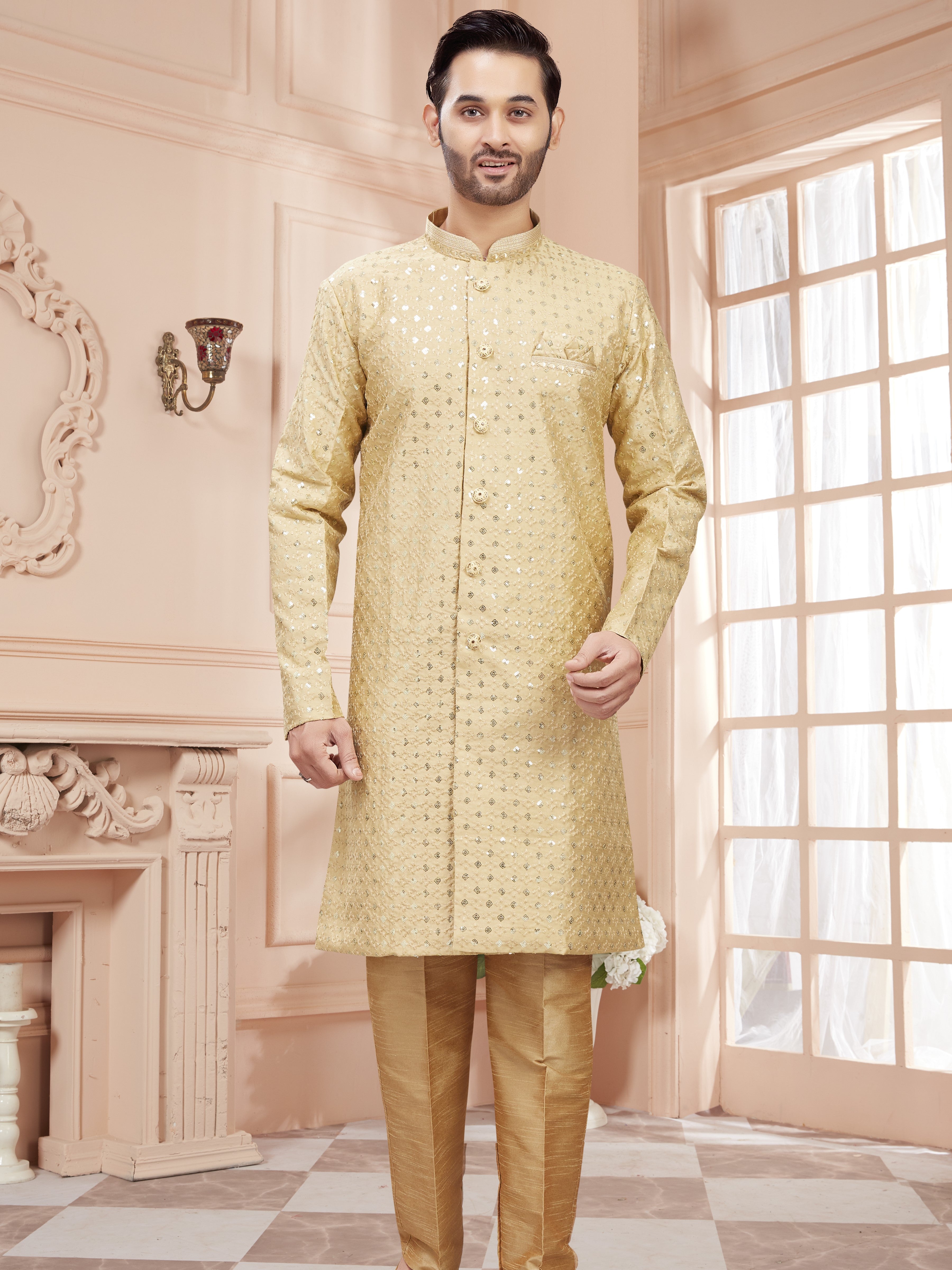 Mens Sequin Embroidered Kurta Set