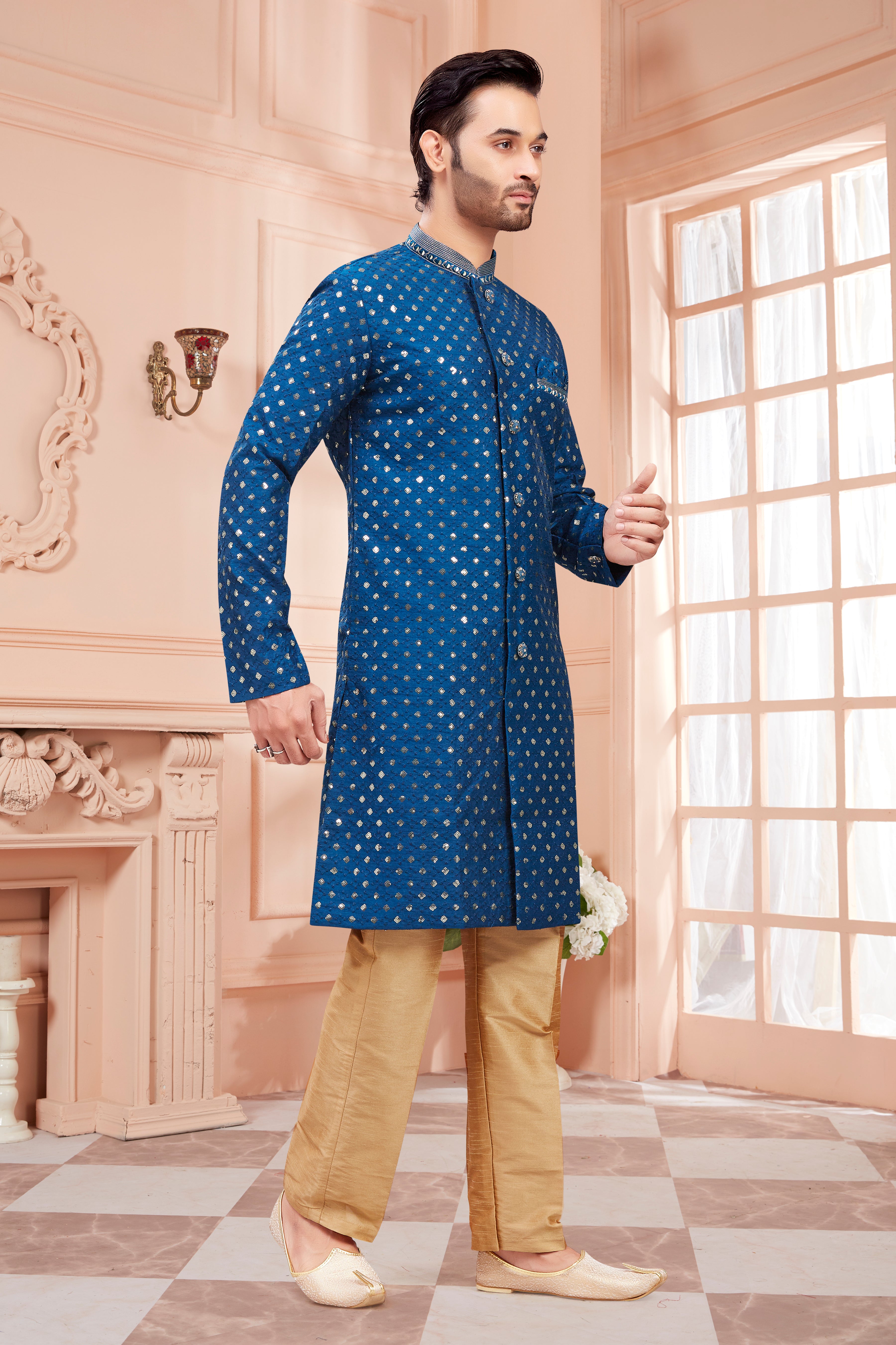 Mens Sequin Embroidered Kurta Set