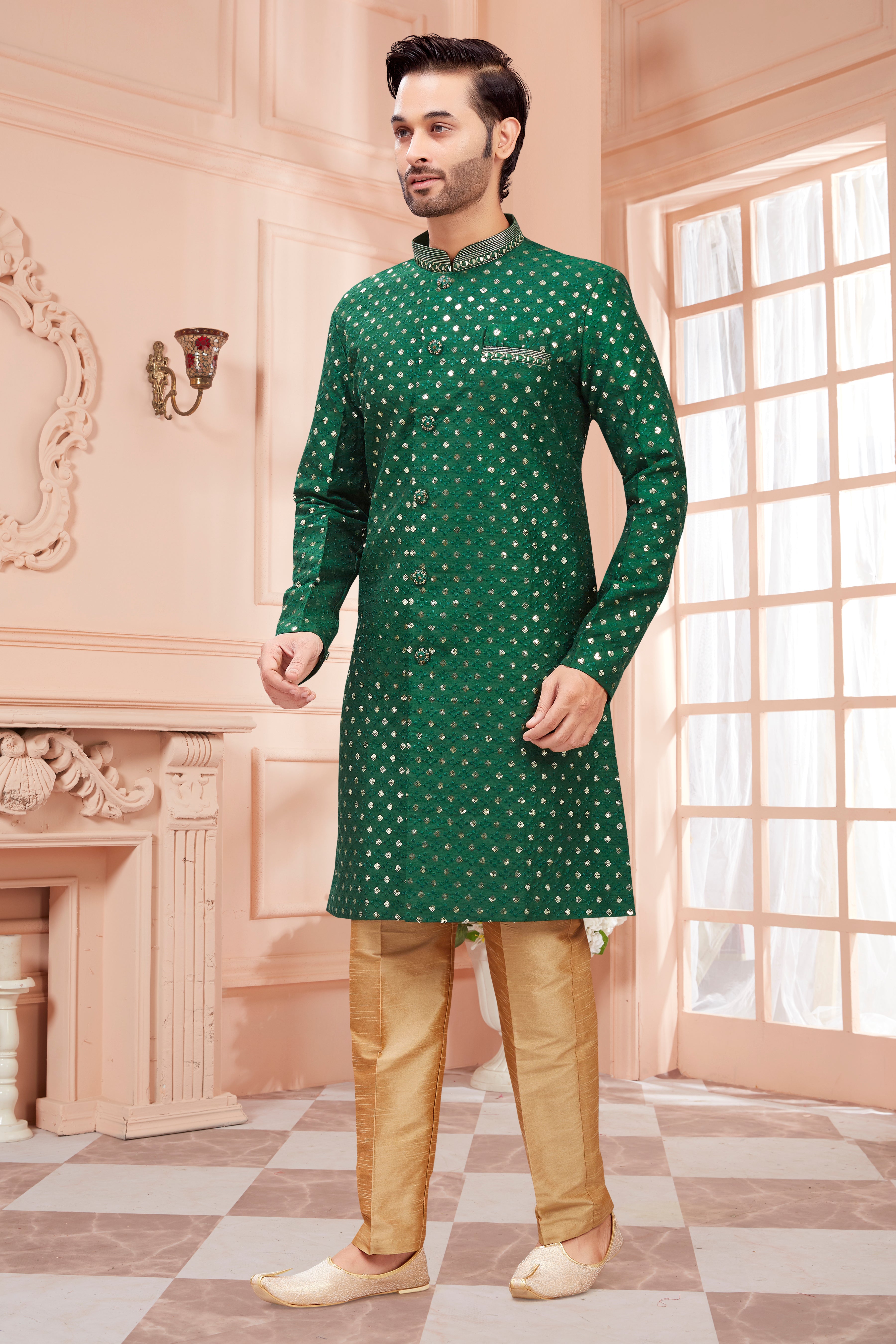 Mens Sequin Embroidered Kurta Set