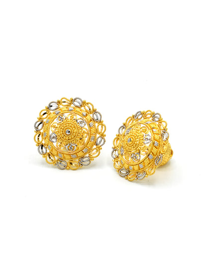 22ct Gold Two Tone Filigree Stud Earrings - Roop Darshan