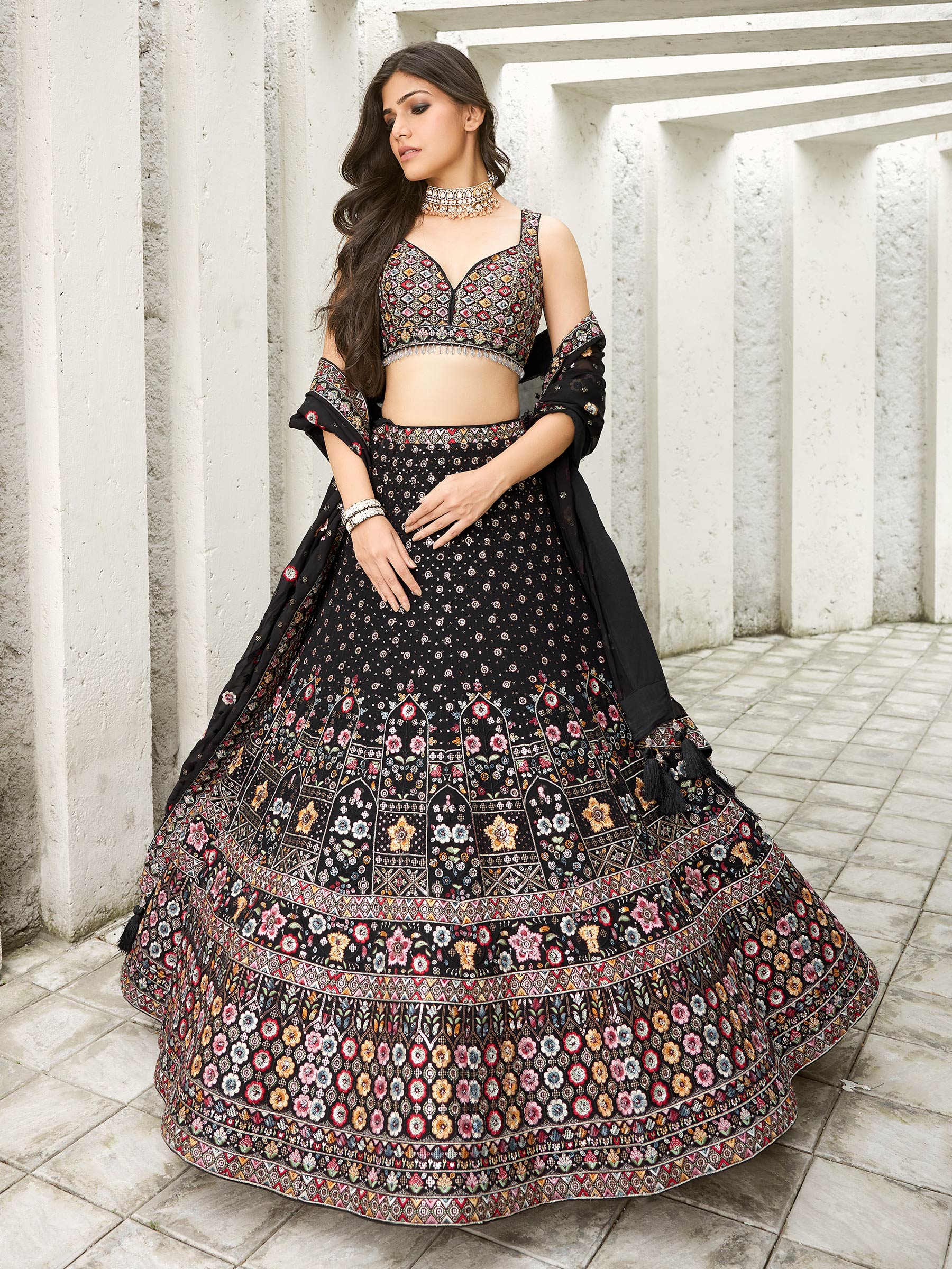 Black Lehenga Choli with Sequence jacket – Roop Sari Palace