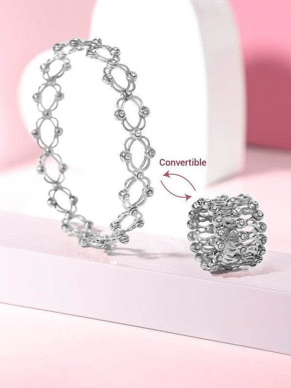 Silver CZ Convertible Ring cum Bracelet