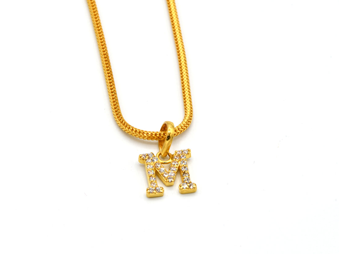 22ct Gold CZ &quot;M&quot; Initial Pendant - Roop Darshan