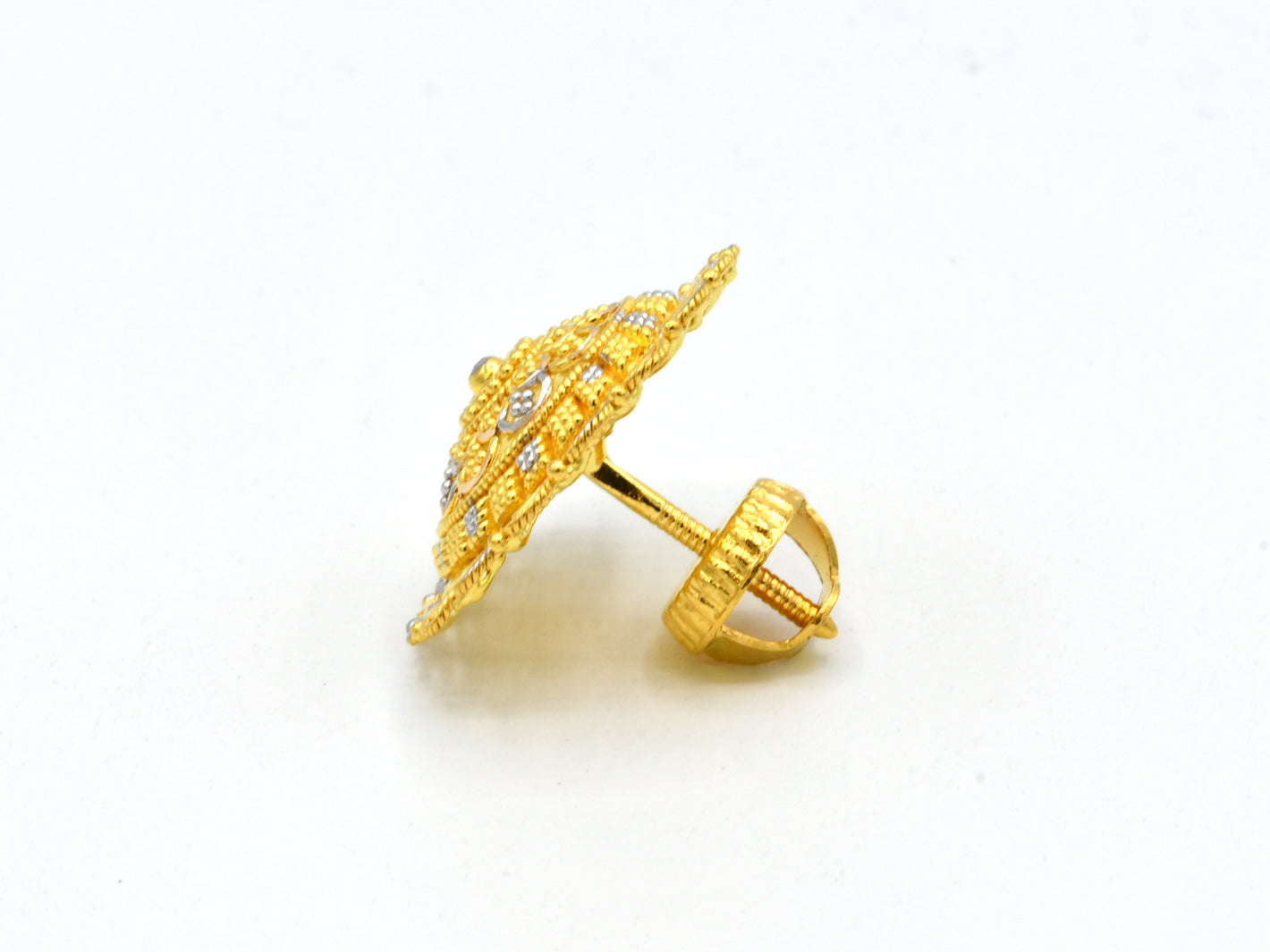 22ct Gold Two Tone Filigree Stud Earrings - Roop Darshan