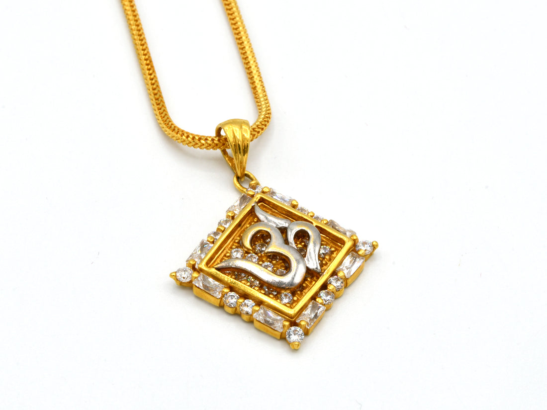 22ct Gold Cubic Zirconia OM Pendant - Roop Darshan