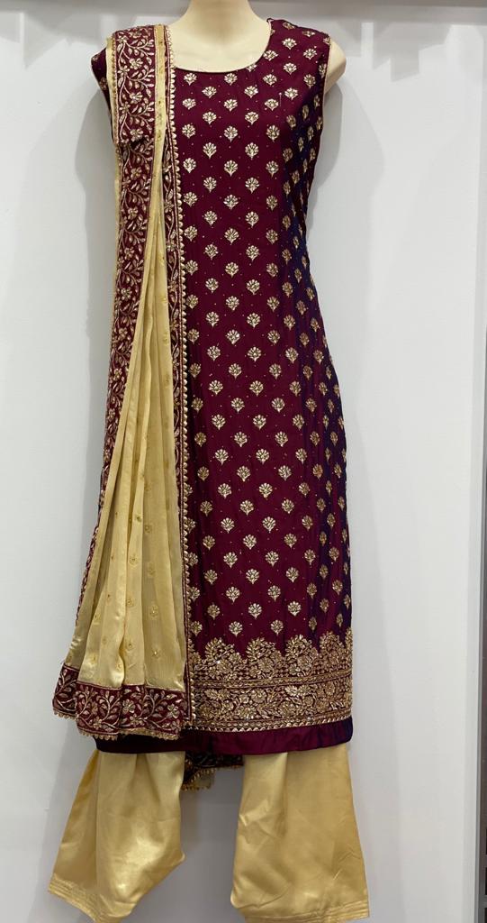 Kavya Silk Stone Tiki Work Embroidered Patiala Suit - Roop Darshan